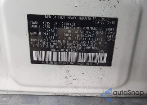 2016 Subaru Outback 2.5I Premium from USA, damaged, VIN 4S4BSAEC8G3273235